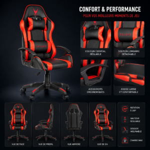 Chaise Gaming Noir & Rouge – Confort & Style