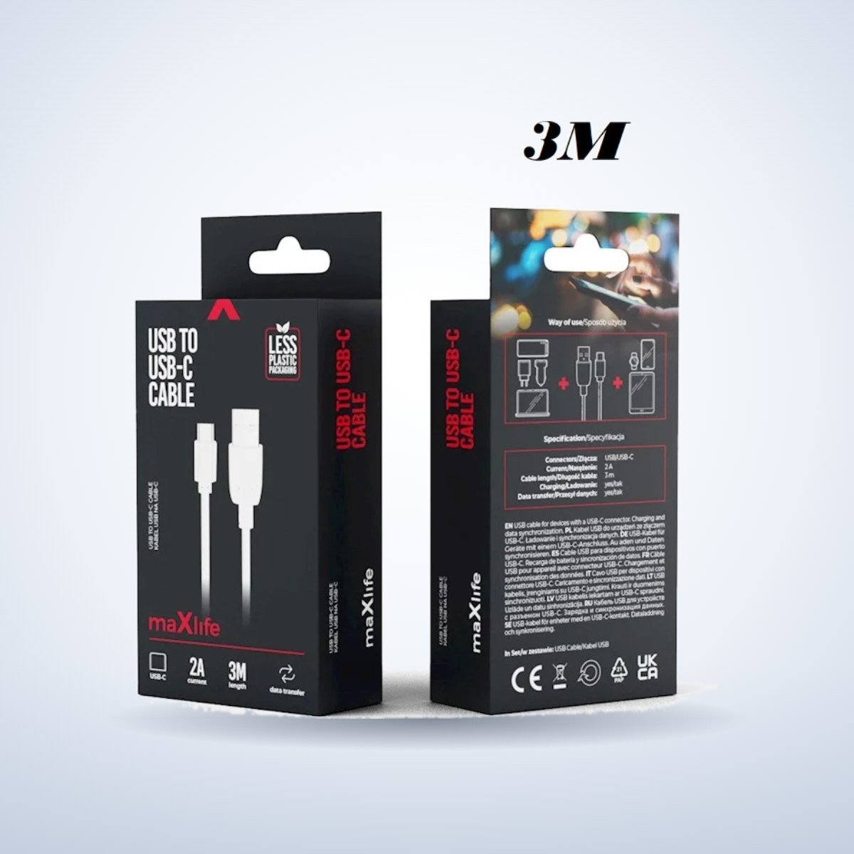 Câble USB vers USB-C – 3 m – photo studio