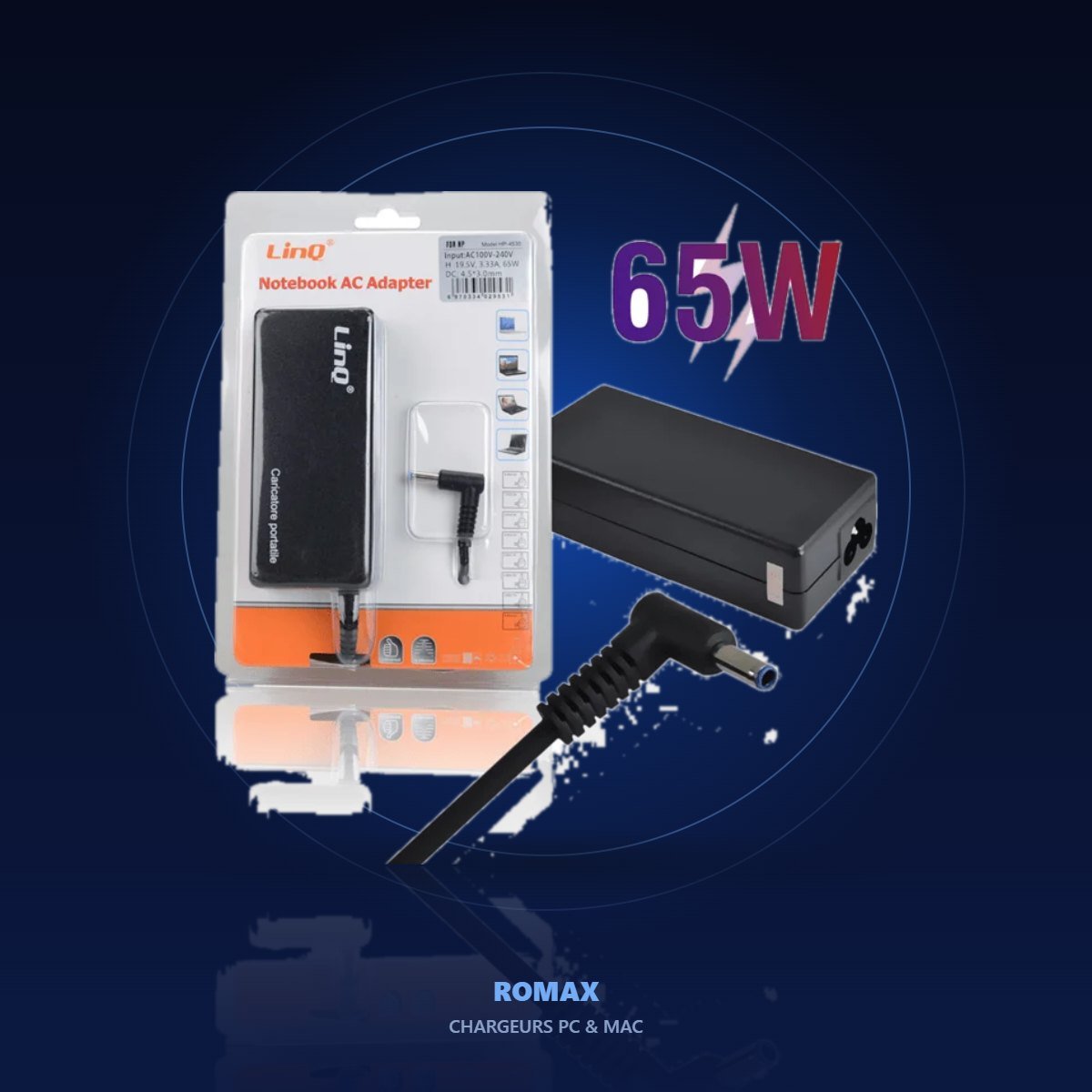 Chargeur compatible PC portable HP 65 W – ambiance