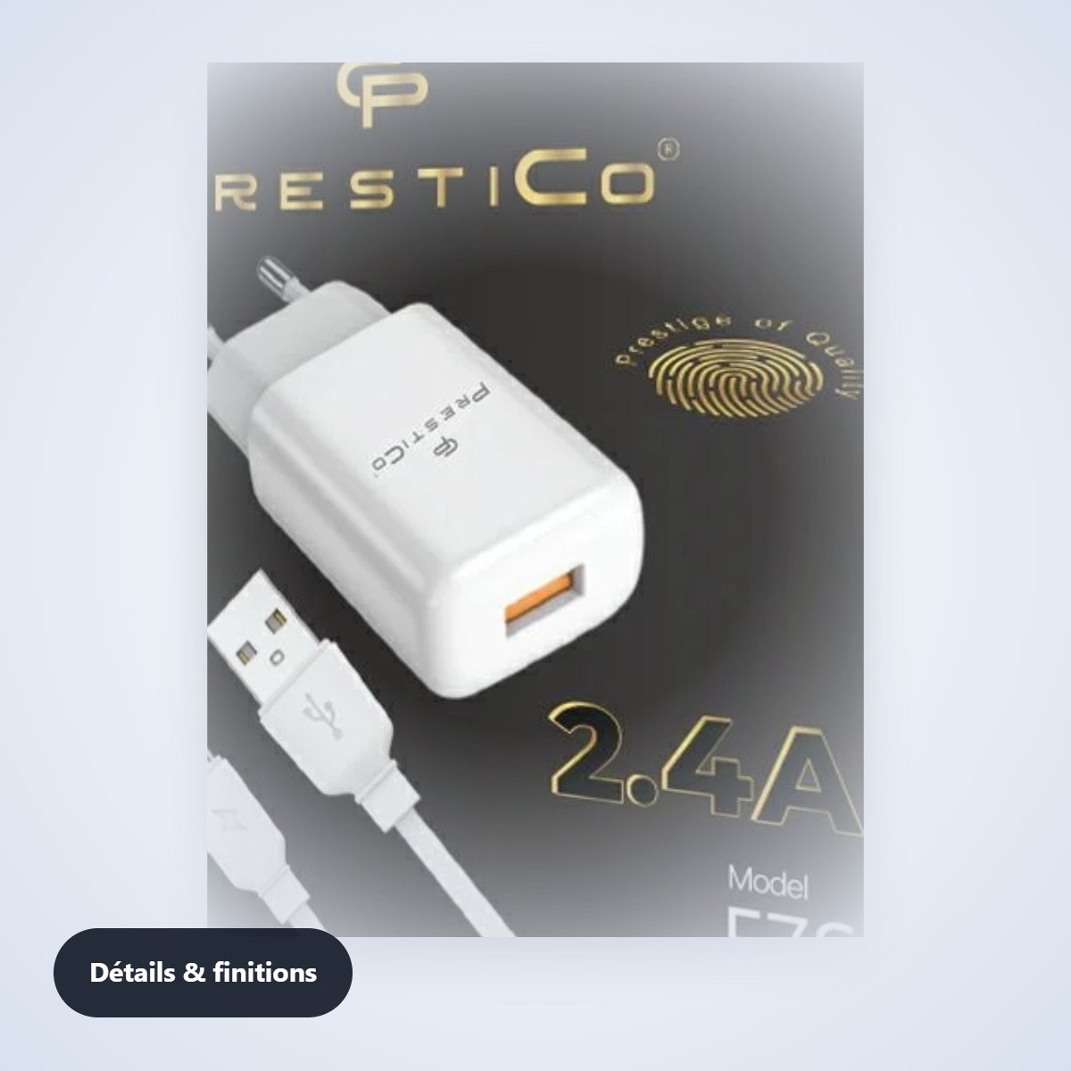 Chargeur secteur 2,4 A avec câble USB-C – détail