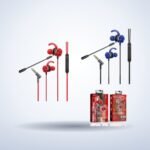 Écouteurs gaming avec micro – Bleu et rouge – photo studio